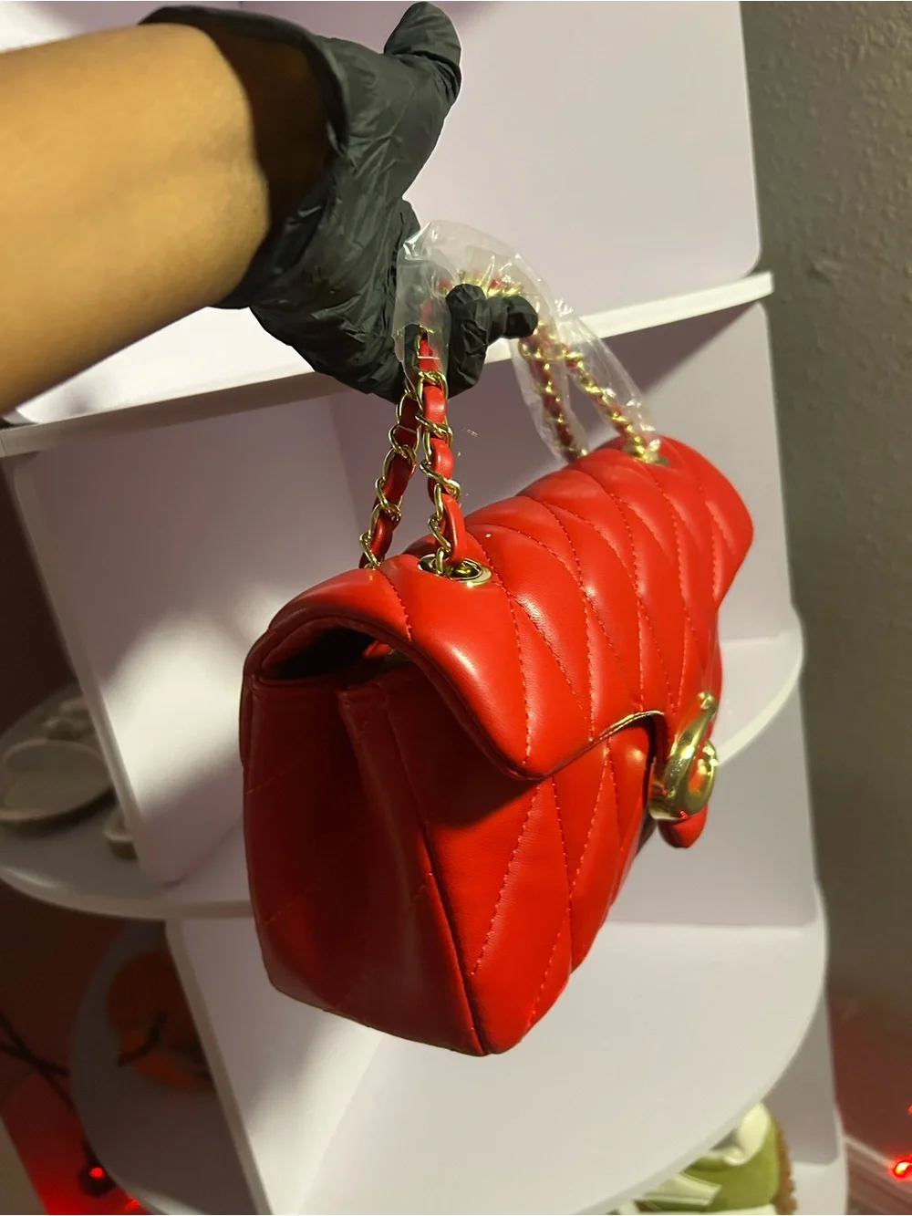 Coach Quilted Red Shoulder Bag with Gold Hardware